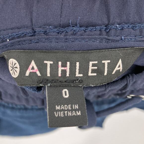 Athleta Navy Blue Pull On Drawstring Lightweight Cabo Tide Linen Shortie Shorts - Picture 2 of 8